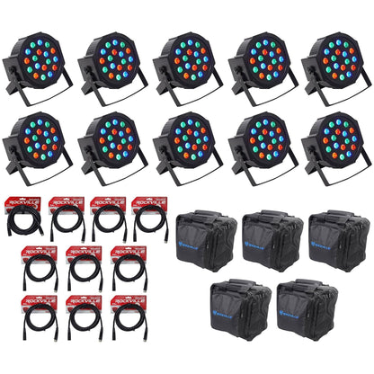RockPAR50 Black 10-Pack + DMX Cables & Travel Bags Bundle