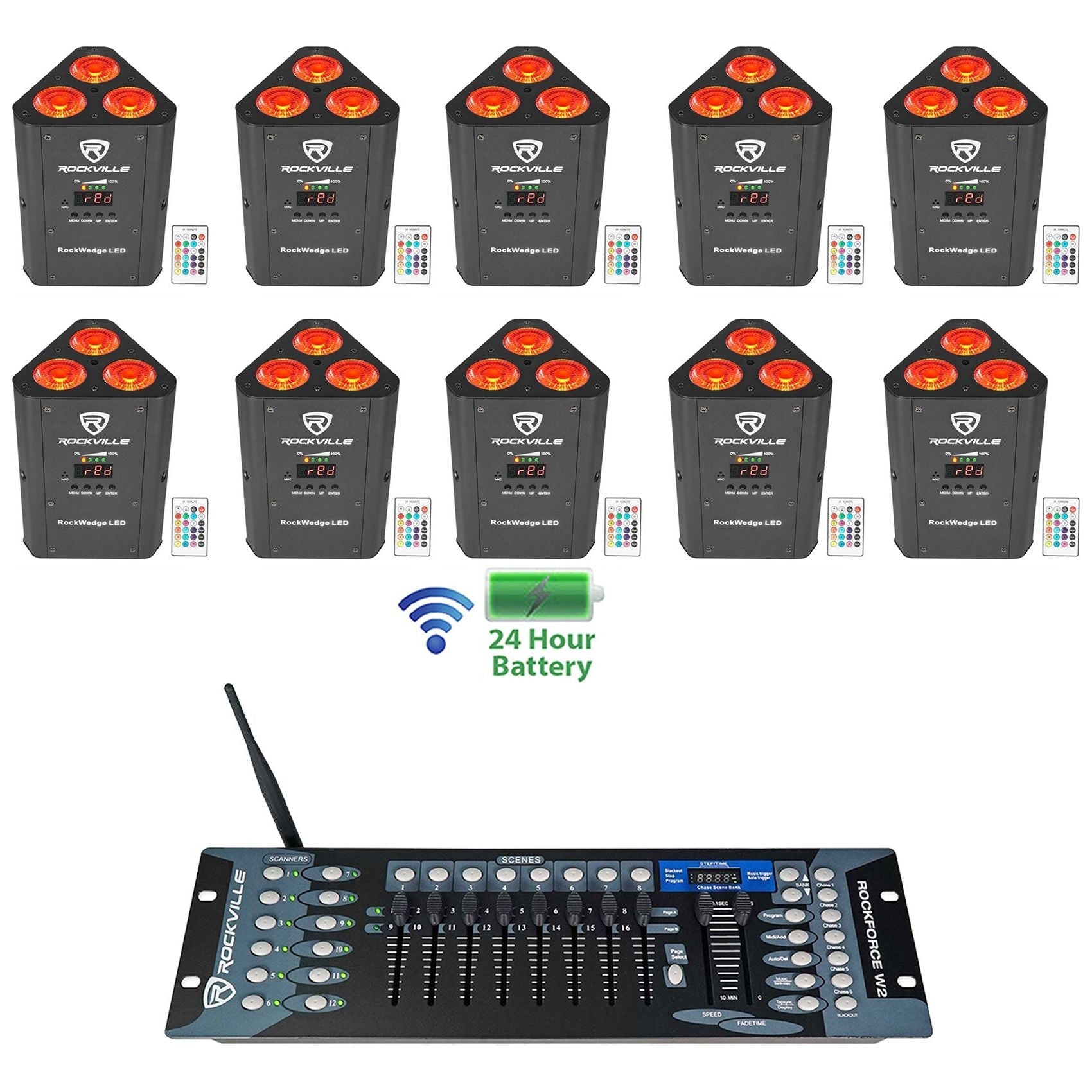 RockWedge LED 10-Pack + ROCKFORCE W2 Controller Bundle