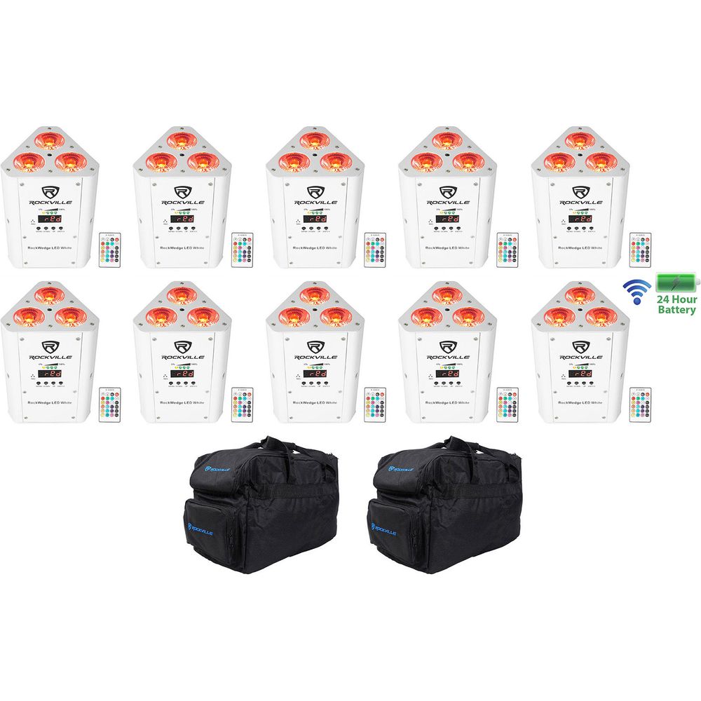 RockWedge LED White 10-Pack + RLB30 Lighting Bags Bundle