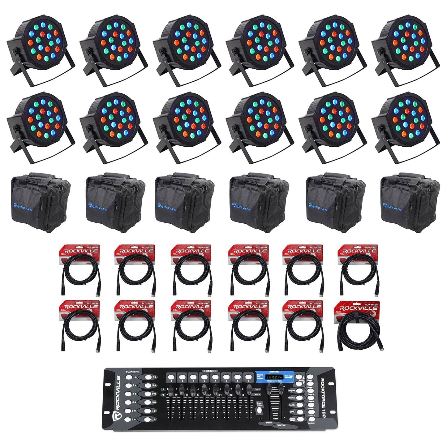 RockPAR50 Black 12-Pack + ROCKFORCE 192 DMX Controller Bundle