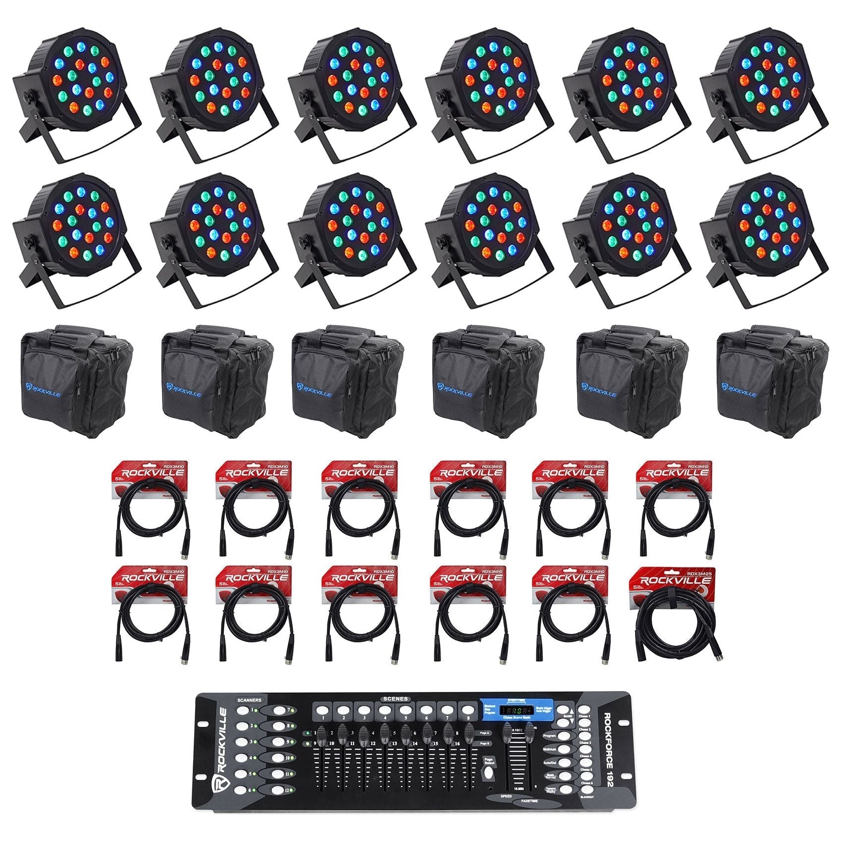 RockPAR50 Black 12-Pack + ROCKFORCE 192 DMX Controller Bundle