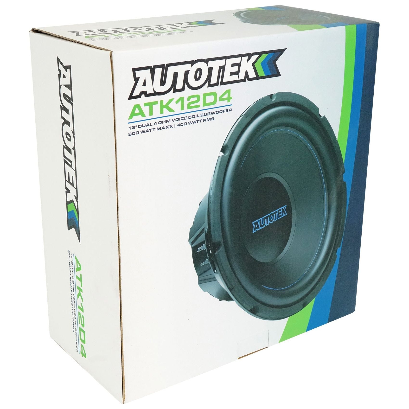 (2) Autotek ATK12D4 12" 400w RMS DVC 4 Ohm Car Subwoofers+Mono Amplifier+Amp Kit