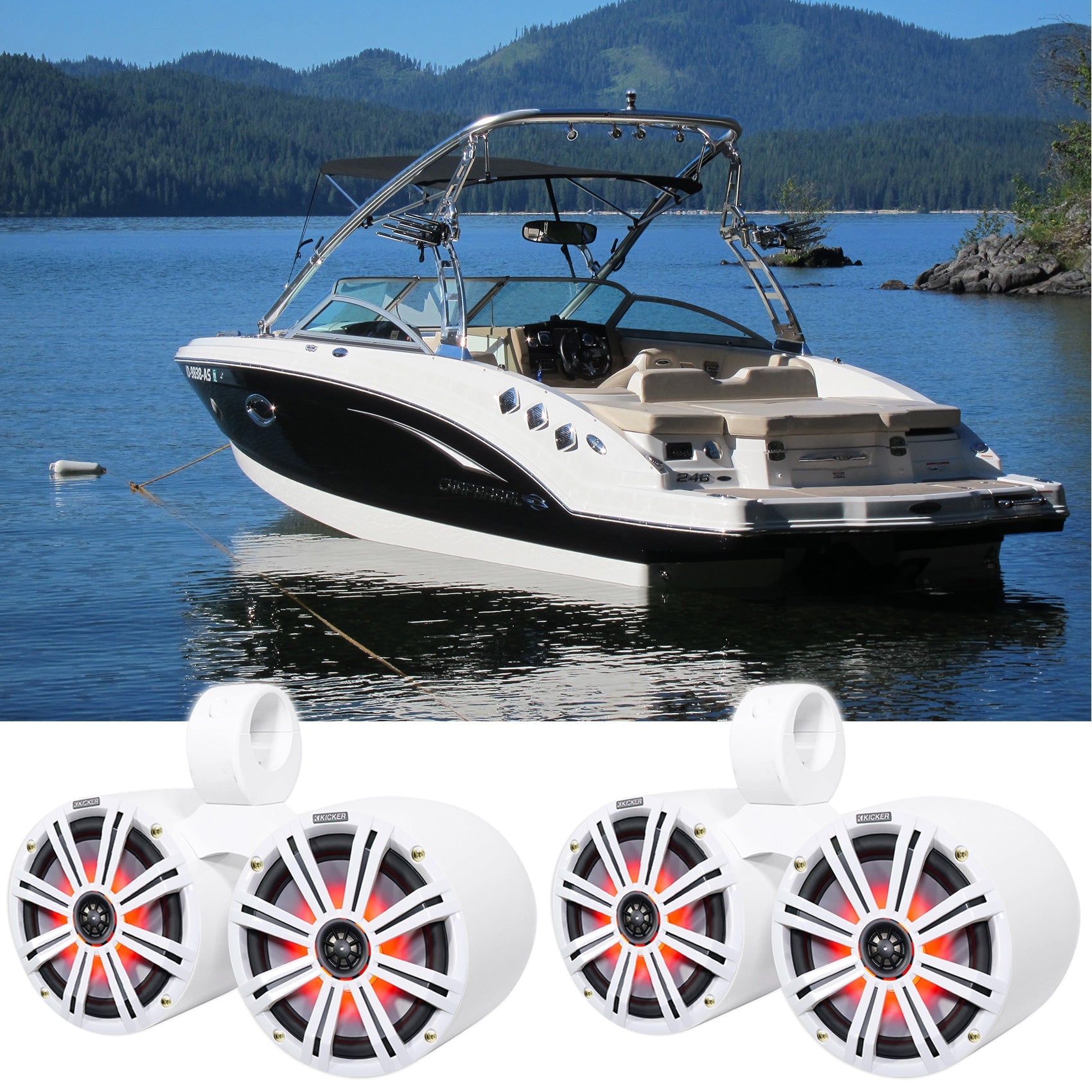 (2) Dual KICKER 45KM84L 8" 1200w Marine Boat LED Wakeboard Tower Speakers KM8