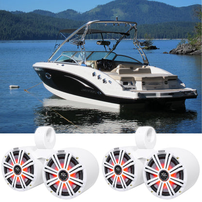 (2) Dual KICKER 45KM84L 8" 1200w Marine Boat LED Wakeboard Tower Speakers KM8