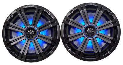 (2) Dual KICKER 45KM84L 8" 1200w Marine Boat LED Wakeboard Tower Speakers KM8