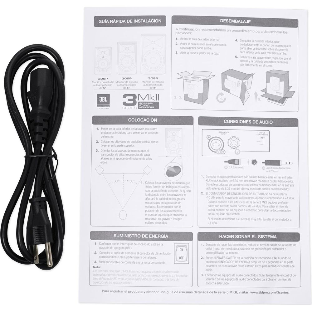 (2) JBL 306P MkII 6" Powered Studio Reference Monitors+Stands+Pads+XLR Cables