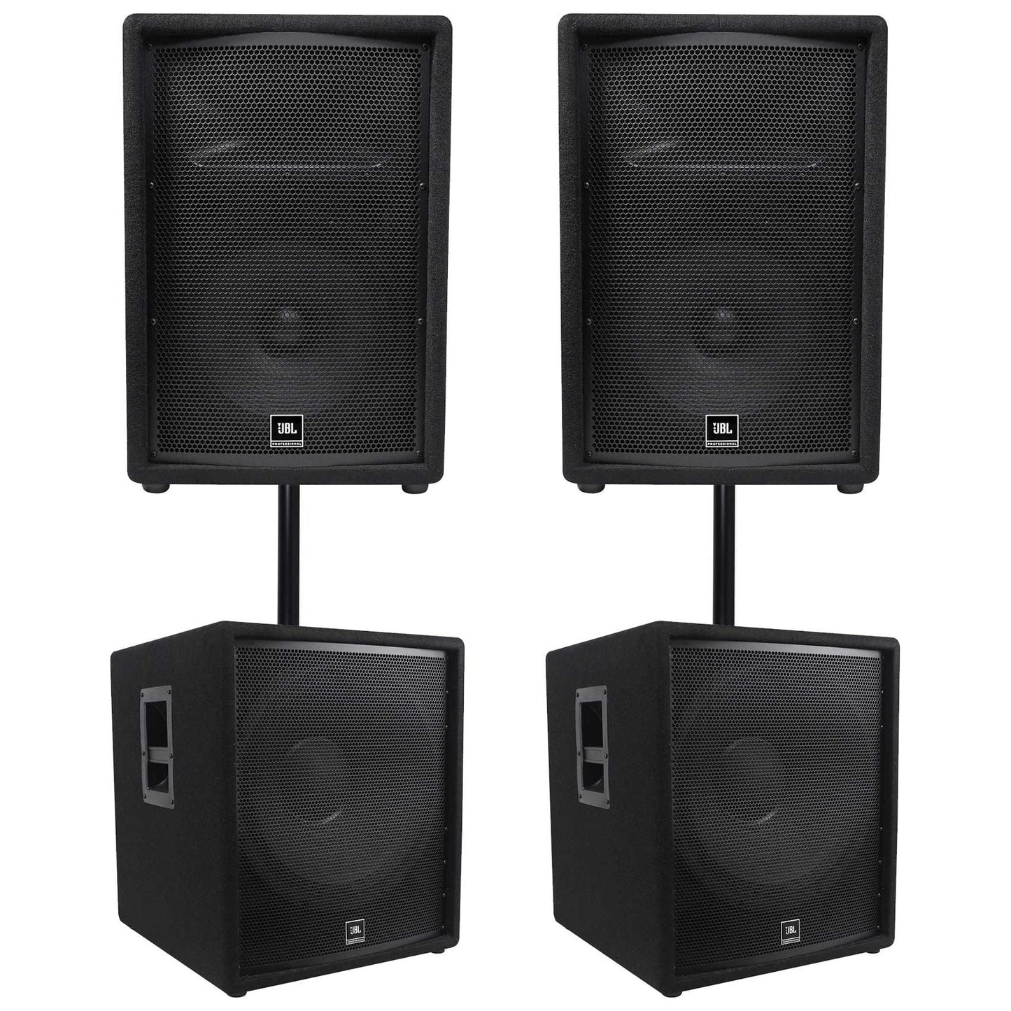 (2) JBL JRX212 1000w 12" 2-Way DJ P/A Speakers+(2) 18" 1400w Subwoofers Pro Subs