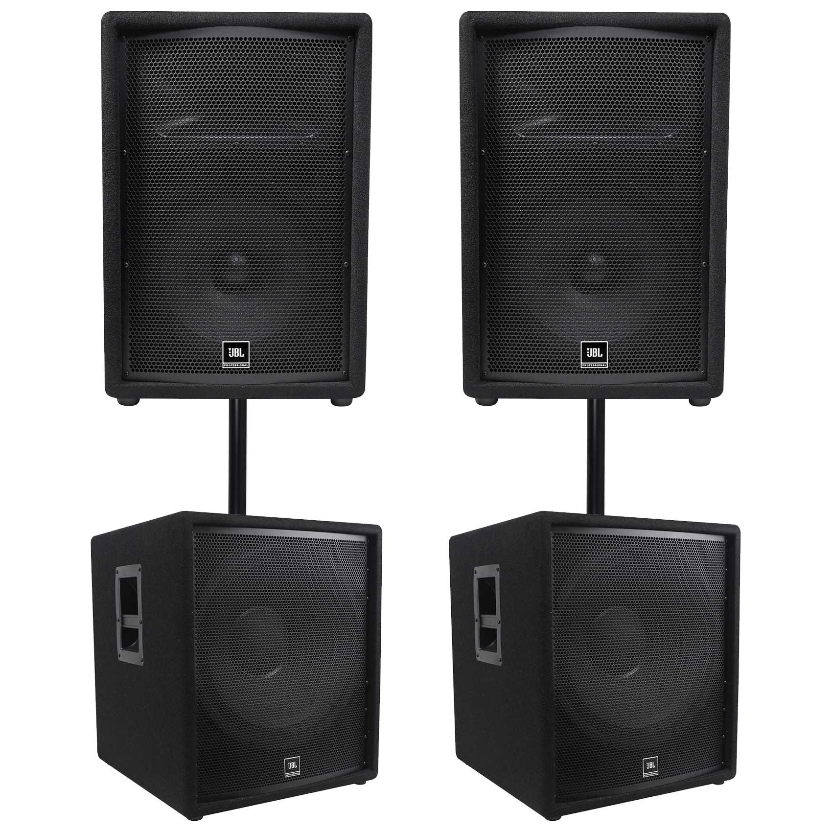 (2) JBL JRX212 1000w 12" 2-Way DJ P/A Speakers+(2) 18" 1400w Subwoofers Pro Subs