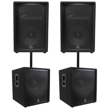 (2) JBL JRX212 1000w 12" 2-Way DJ P/A Speakers+(2) 18" 1400w Subwoofers Pro Subs