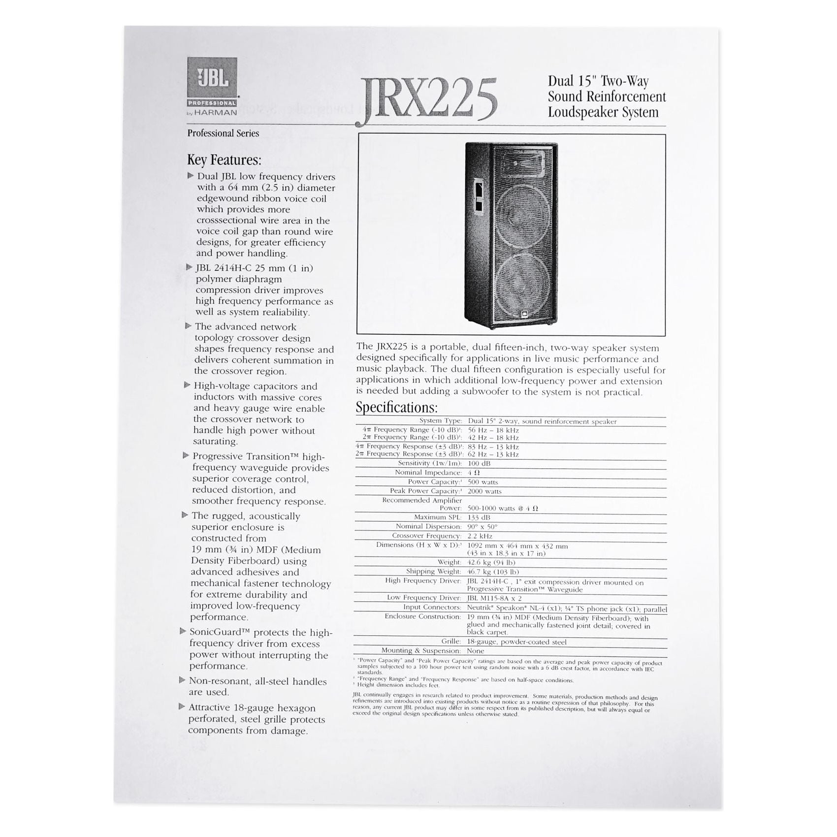 (2) JBL JRX225 Dual 15" 4000w DJ/PA Speakers+Powered 12-Ch. Mixer w/ 7 Band EQ