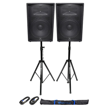 (2) JBL Pro JRX215 1000W 15" Passive PA Speakers + 2)Stands+2)Cables+Carry Case