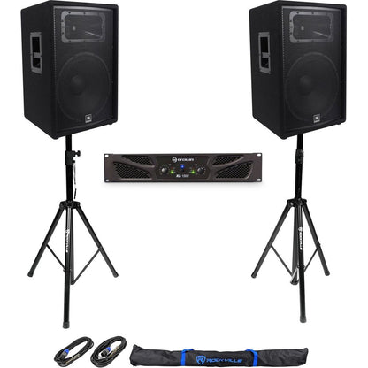 (2) JBL Pro JRX215 15" 2000w 8 Ohm PA/DJ Speakers+Crown Amplifier+Stands+Cables