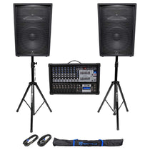(2) JBL Pro JRX215 15" 2000w PA/DJ Speakers+Powered 12-Channel Mixer+Stands