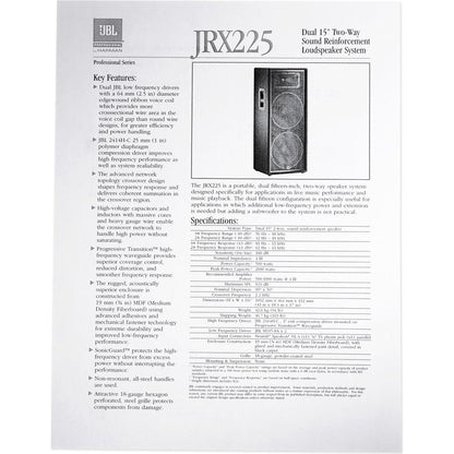 (2) JBL Pro JRX225 2000 Watt Dual 15" DJ PA Speakers+Power Amplifier+Cables