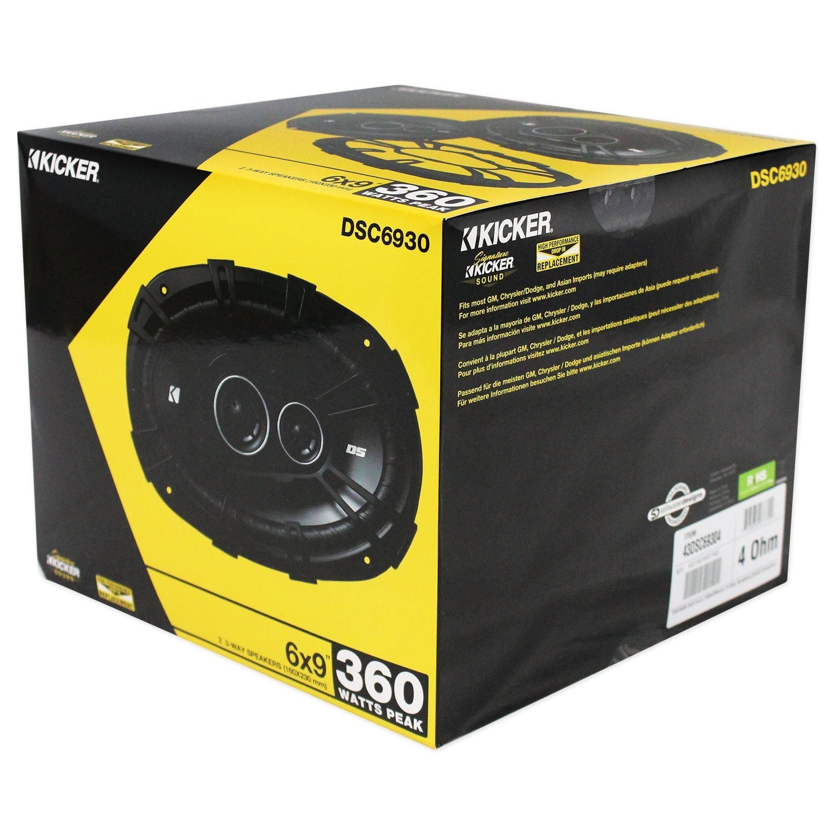 (2) Kicker 43DSC69304 DSC6930 6x9 360w 3-Way Car Speakers+(2) Enclosures DS693