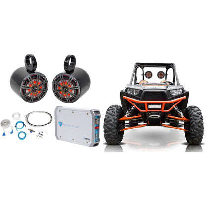 (2) KICKER 45KM654L 6.5" 390w LED Tower Speakers+2-Ch Amplifier For RZR/ATV/UTV