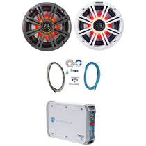 (2) KICKER 45KM654L 6.5" 390w Marine LED Speakers+2-Channel Amplifier+Amp Kit
