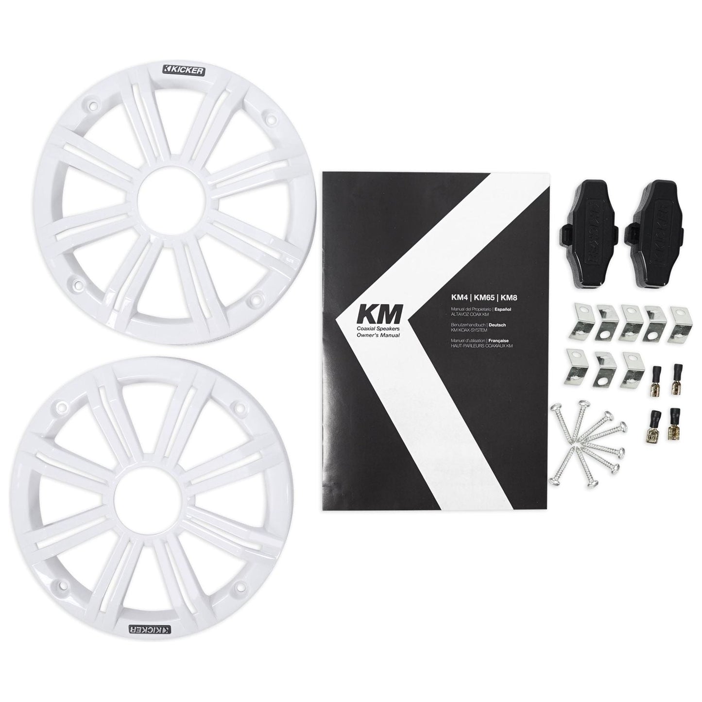 (2) KICKER 45KM654L 6.5" 390w Marine LED Speakers+2-Channel Amplifier+Amp Kit
