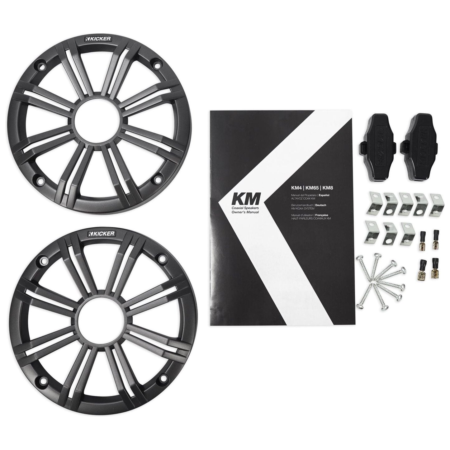 (2) KICKER 45KM654L 6.5" 390w Marine LED Speakers+2-Channel Amplifier+Amp Kit