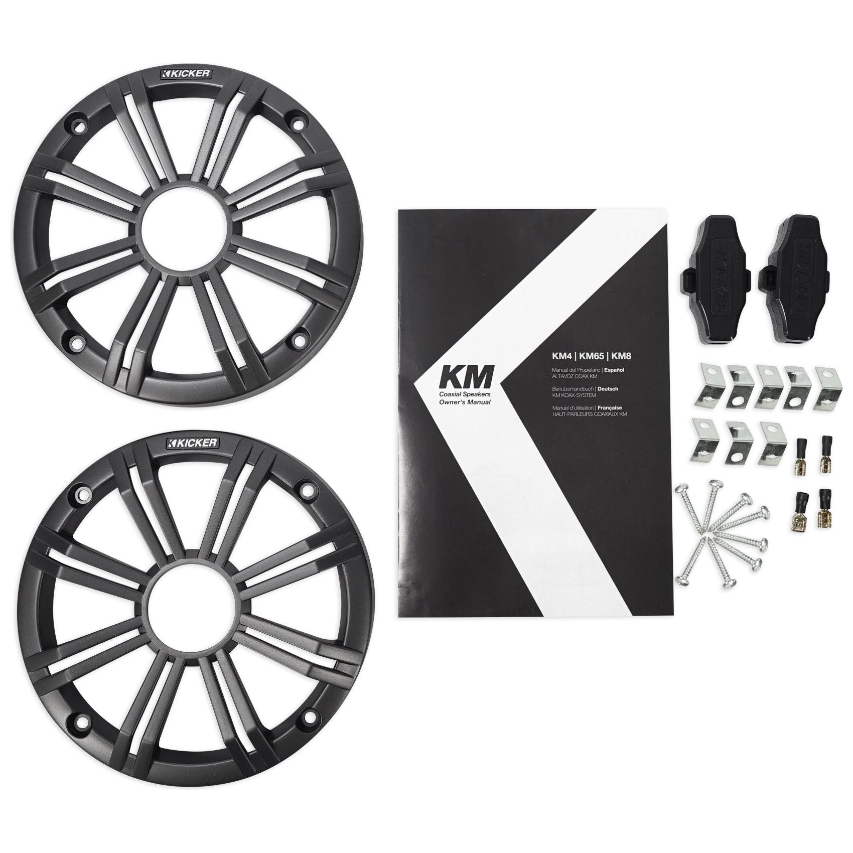 (2) KICKER 45KM654L 6.5" 390w Marine LED Speakers+2-Channel Amplifier+Amp Kit