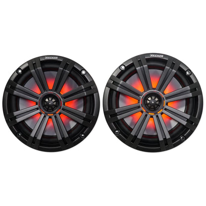 (2) KICKER 45KM84L 8" 600 Watt Marine Boat Wakeboard Tower Speakers w/LED's KM8