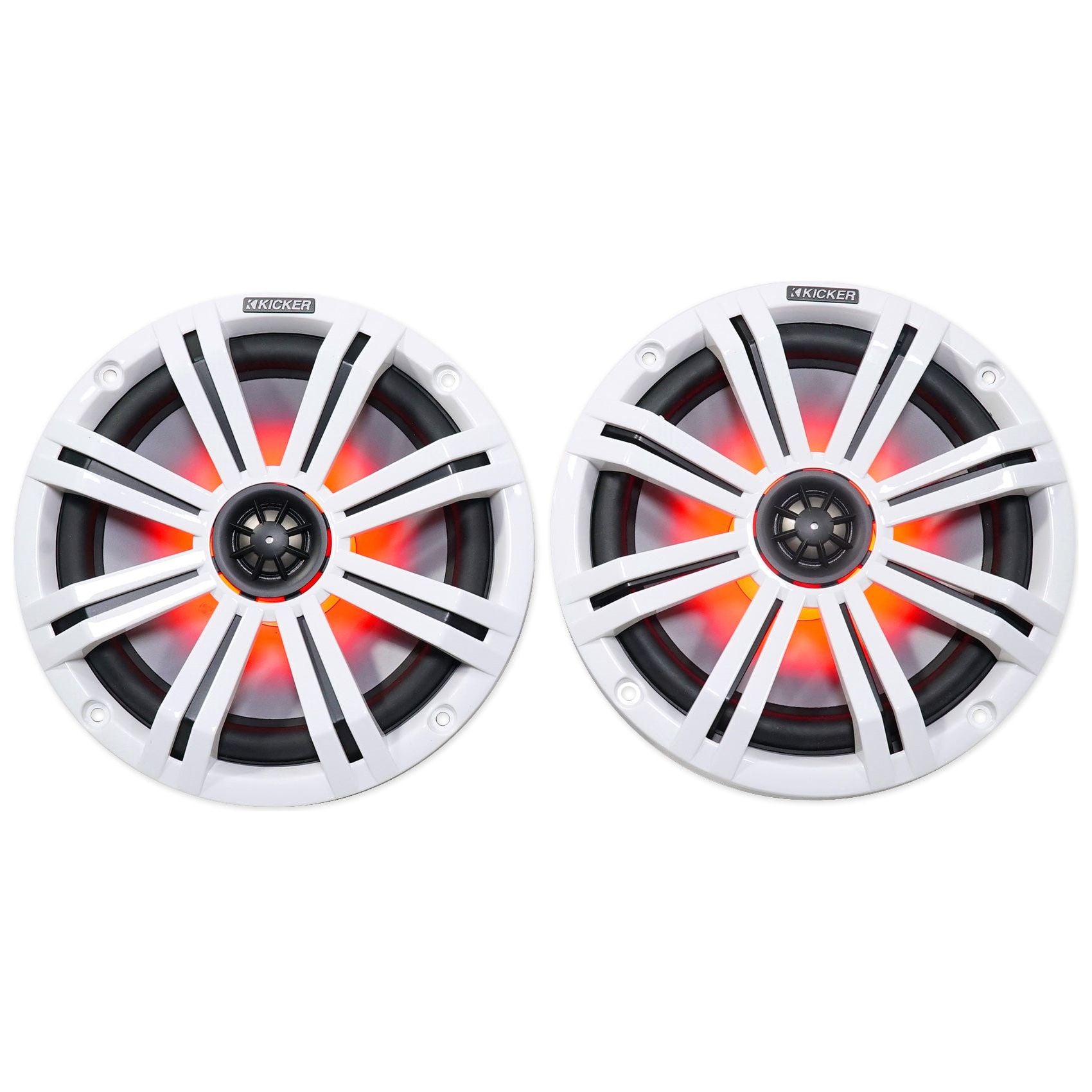 (2) KICKER 45KM84L 8" 600 Watt Marine Boat Wakeboard Tower Speakers w/LED's KM8
