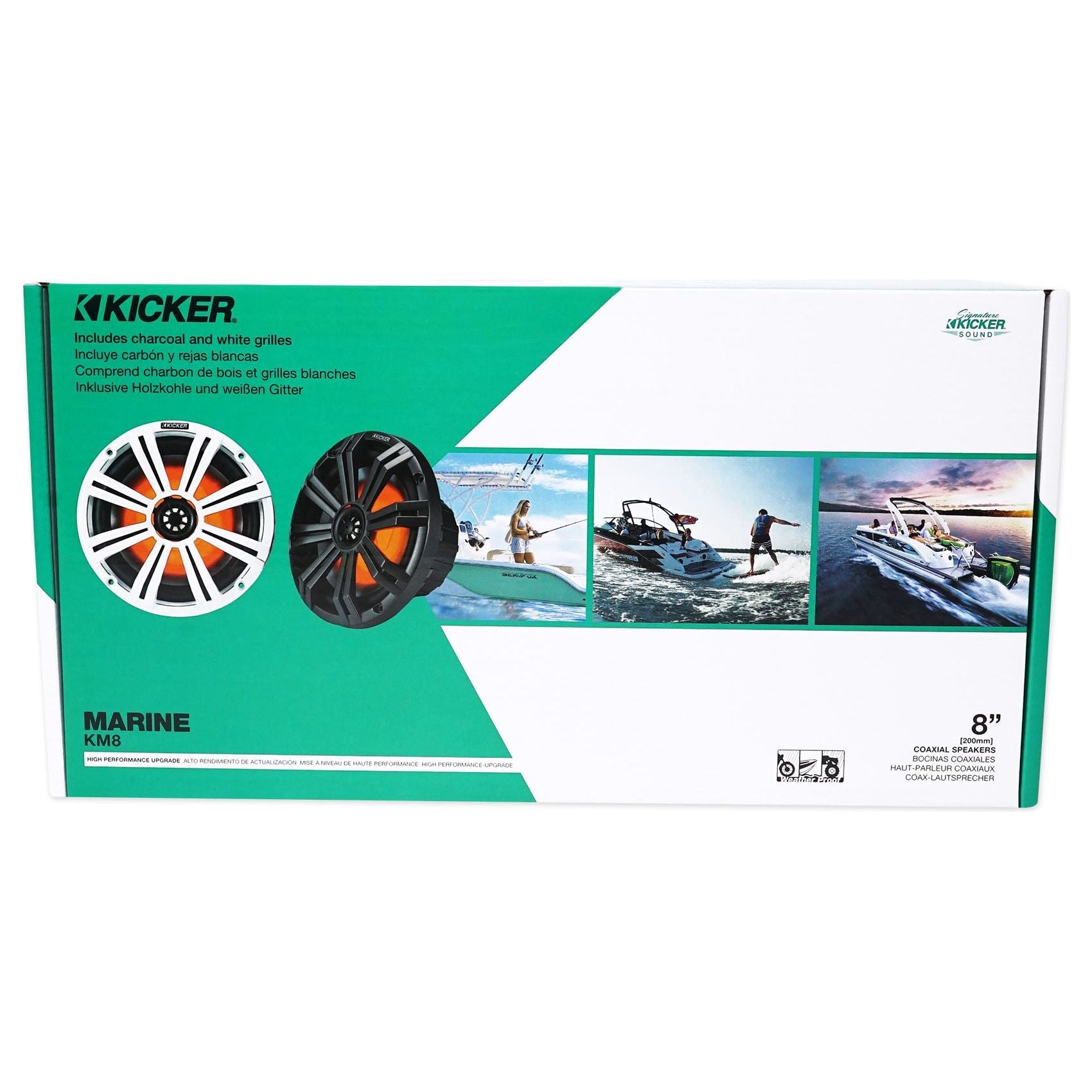 (2) KICKER 45KM84L 8" 600 Watt Marine LED Wakeboard Speakers+Amplifier+Amp Kit