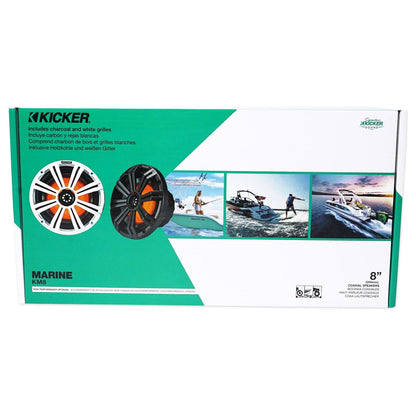 (2) KICKER 45KM84L 8" 600 Watt Marine LED Wakeboard Speakers+Amplifier+Amp Kit
