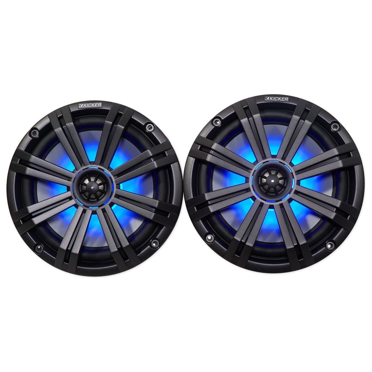 (2) KICKER 45KM84L 8" 600 Watt Marine LED Wakeboard Speakers+Amplifier+Amp Kit