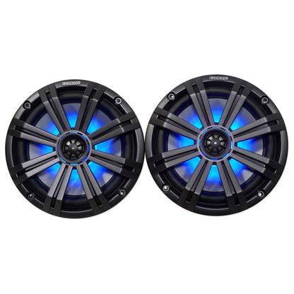 (2) KICKER 45KM84L 8" 600 Watt Marine LED Wakeboard Speakers+Amplifier+Amp Kit