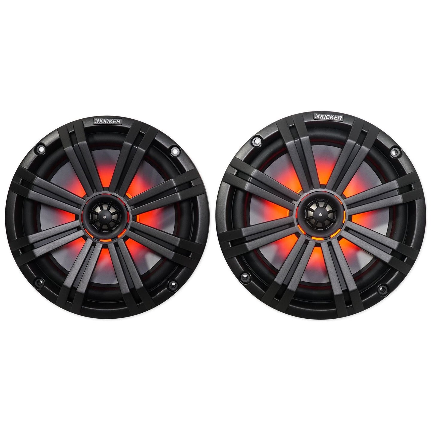 (2) KICKER 45KM84L 8" 600 Watt Marine LED Wakeboard Speakers+Amplifier+Amp Kit