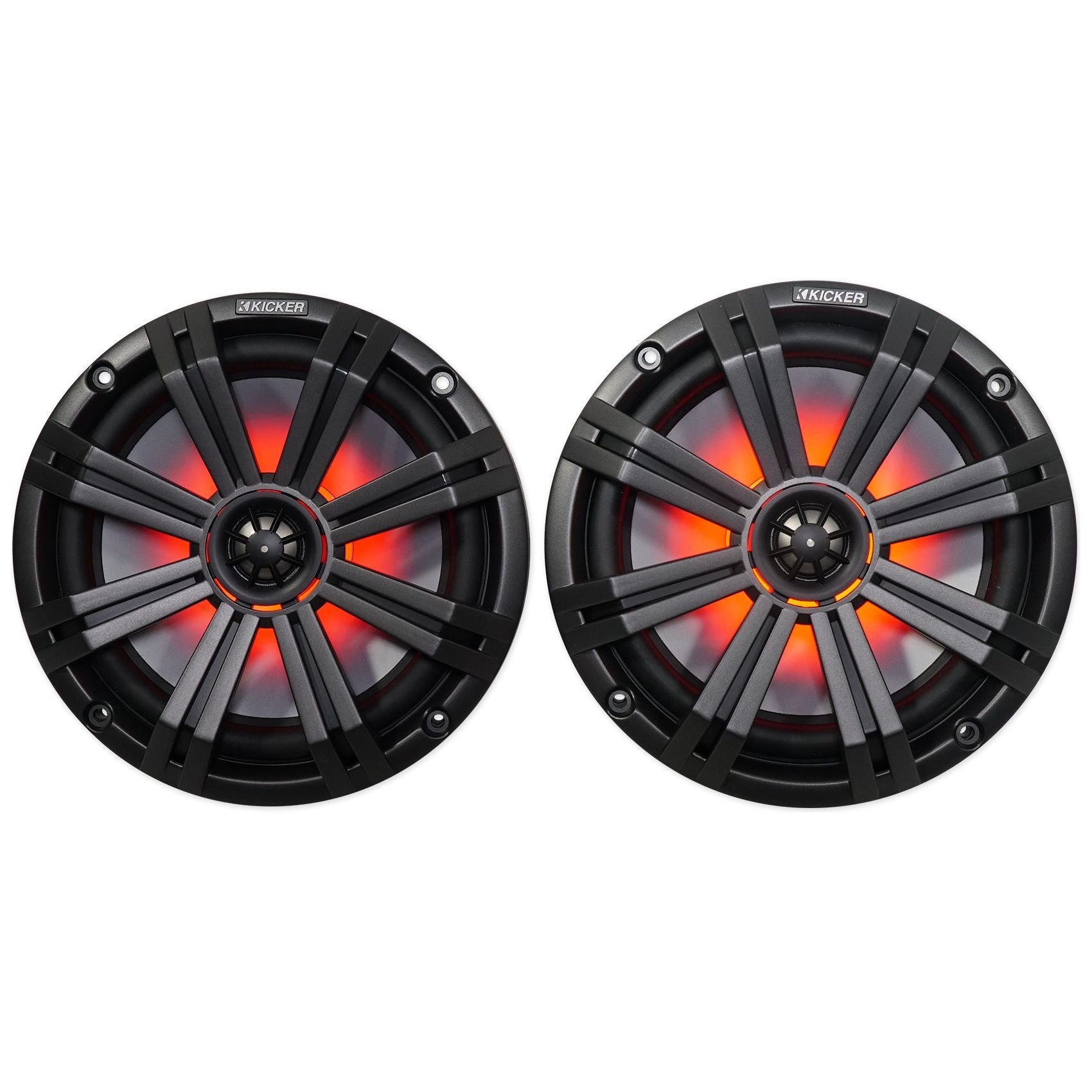 (2) KICKER 45KM84L 8" 600 Watt Marine LED Wakeboard Speakers+Amplifier+Amp Kit