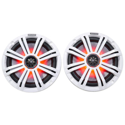 (2) KICKER 45KM84L 8" 600 Watt Marine LED Wakeboard Speakers+Amplifier+Amp Kit