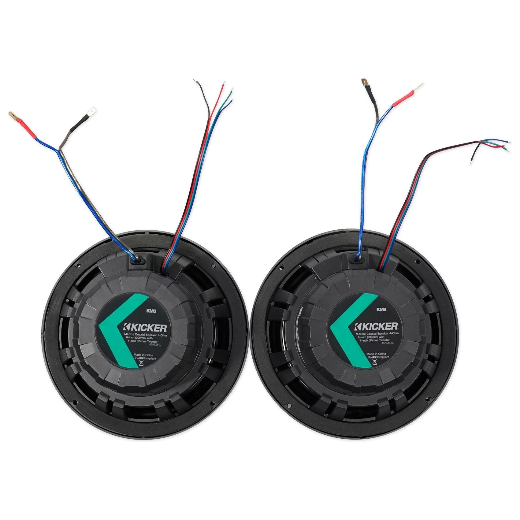 (2) KICKER 45KM84L 8" 600 Watt Marine LED Wakeboard Speakers+Amplifier+Amp Kit