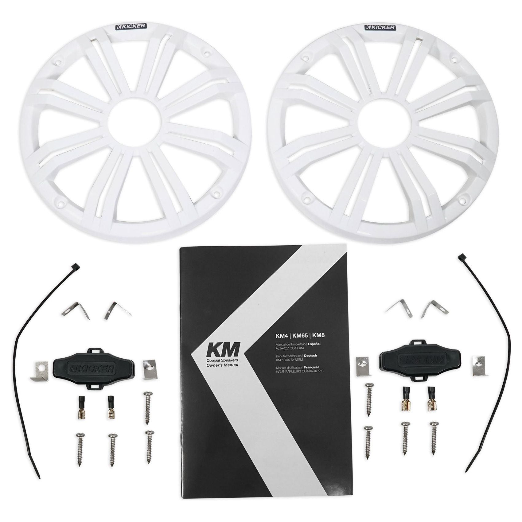 (2) KICKER 45KM84L 8" 600 Watt Marine LED Wakeboard Speakers+Amplifier+Amp Kit