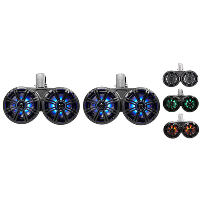 (2) KICKER 45KMTDC65 Dual 6.5" Marine Wakeboard Tower LED Speakers+Receiver+Amp