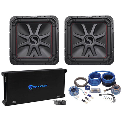 (2) KICKER 45L7R152 15" 3600w L7R Car Subwoofers+Mono Amplifier+Amp Kit L7R152