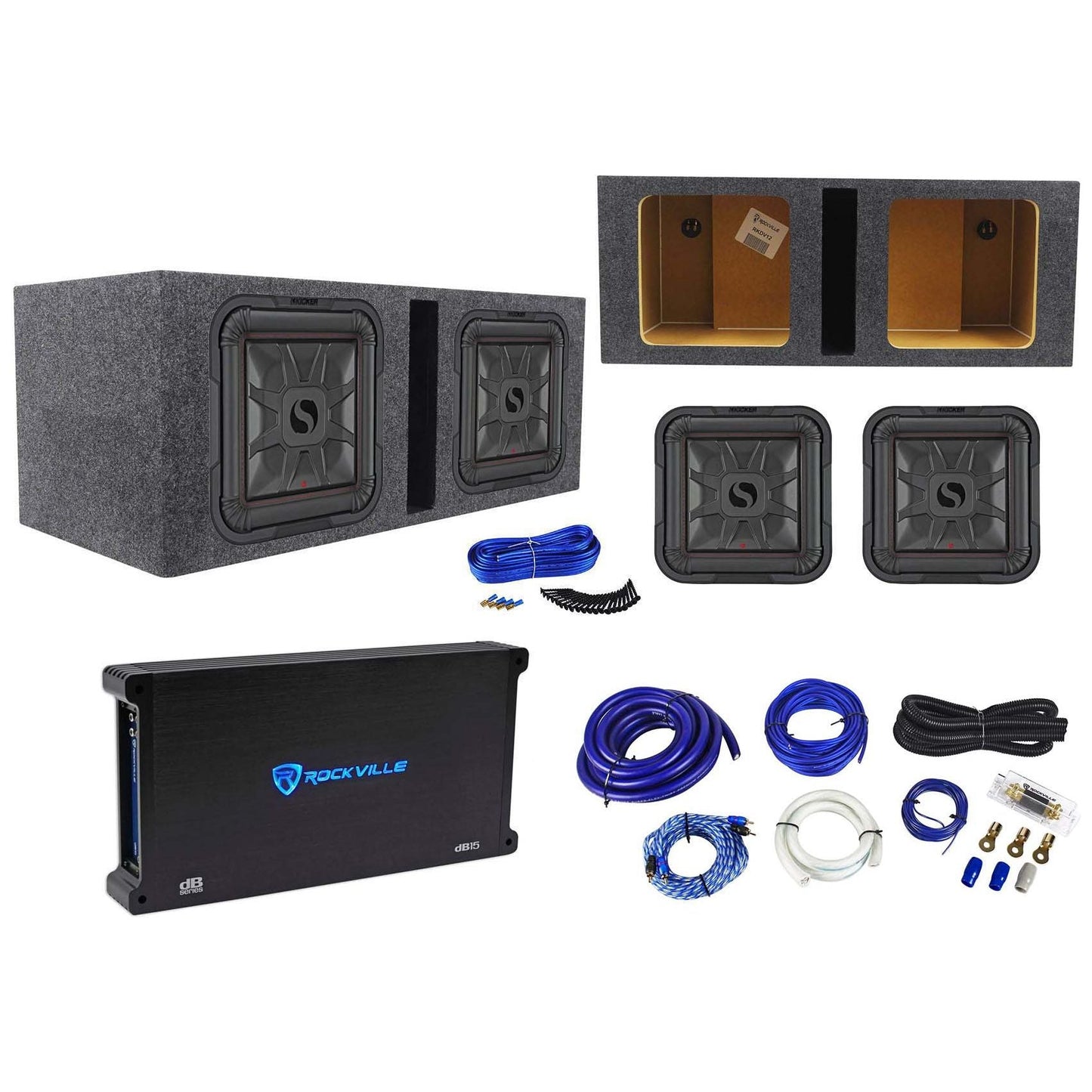 (2) KICKER 46L7T122 12" 1200w L7T Subwoofers Solo-Baric Subs+Amp+Vented Sub Box