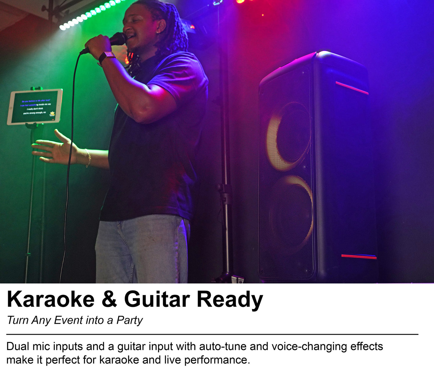 ROCK PARTY 9 Party Speaker Karaoke Bundle with Wireless  Microphones