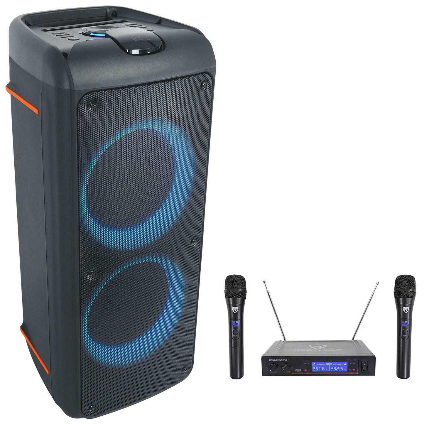 ROCK PARTY 9 Party Speaker Karaoke Bundle with Wireless  Microphones
