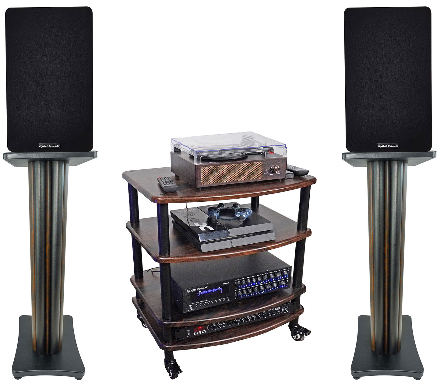 RockShelf 68D Dark Wood 2-Pack + SS28D Stands + FLX Dark Wood Bundle