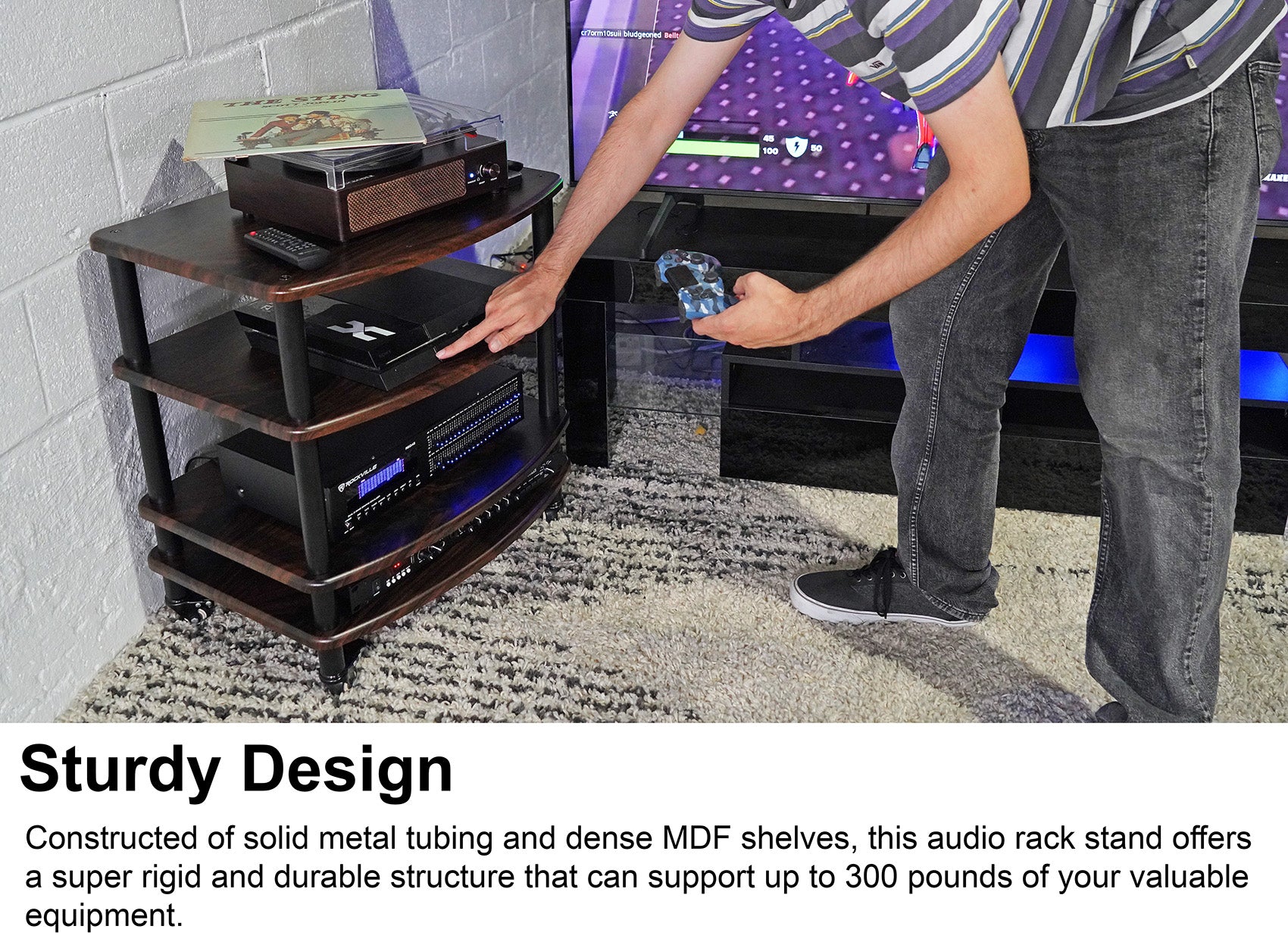 RockShelf 68D Dark Wood 2-Pack + SS28D Stands + FLX Dark Wood Bundle