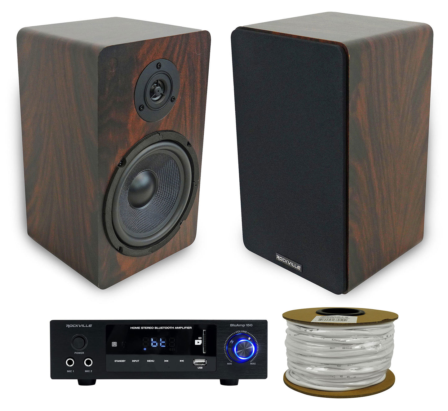 BLUAMP 150 + RockShelf 54D Dark Wood 4-Ohm Bundle