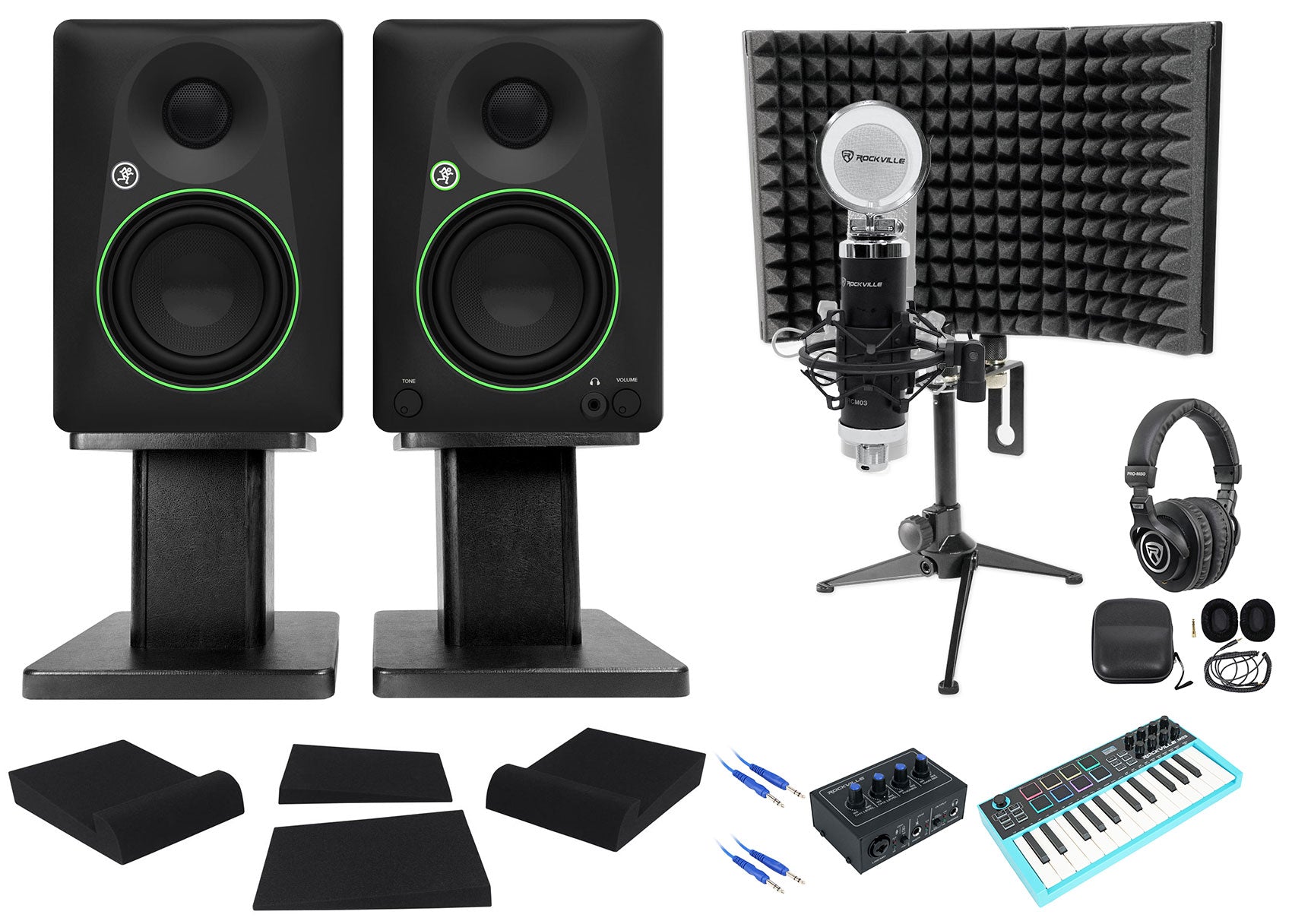 Mackie CR4.5BT Studio Monitors Recording Kit+Interface+Controller+Mic+Headphones