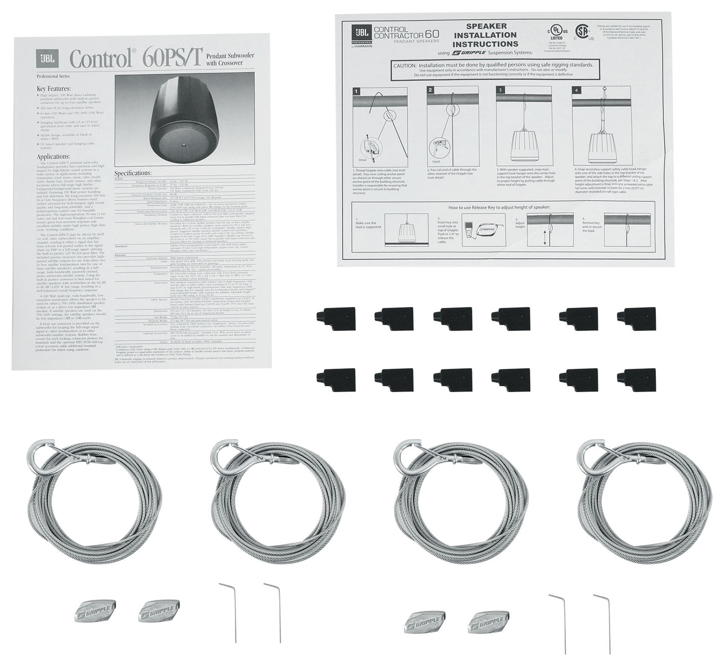 Pair JBL Control 60PS/T C60 Commercial 70v Black Pendant Subwoofers+Amp C60PS/T