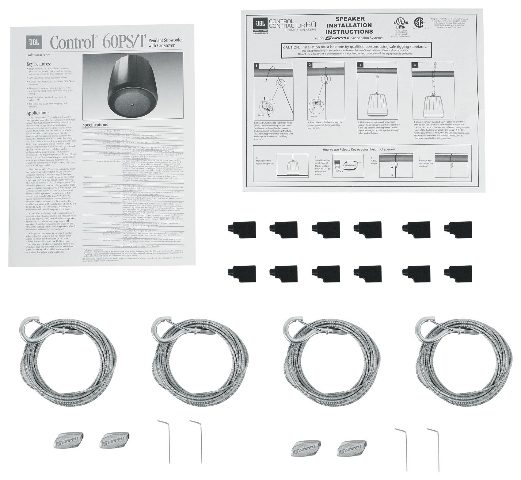 Pair JBL Control 60PS/T C60 Commercial 70v Black Pendant Subwoofers+Amp C60PS/T