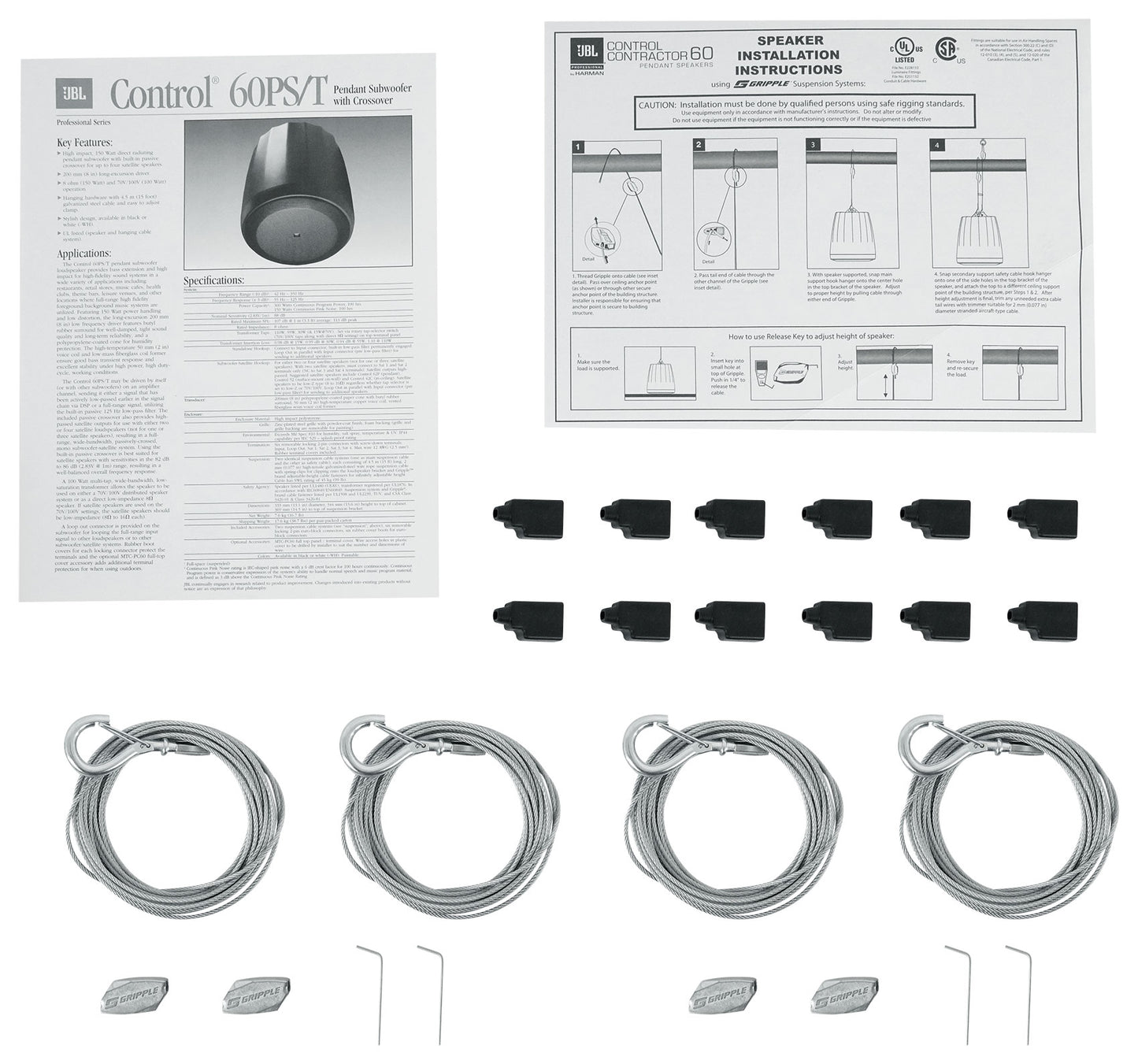 2) JBL Control 60PS/T C60 Commercial 70v White Pendant Subwoofers+Amp C60PS/T-WH