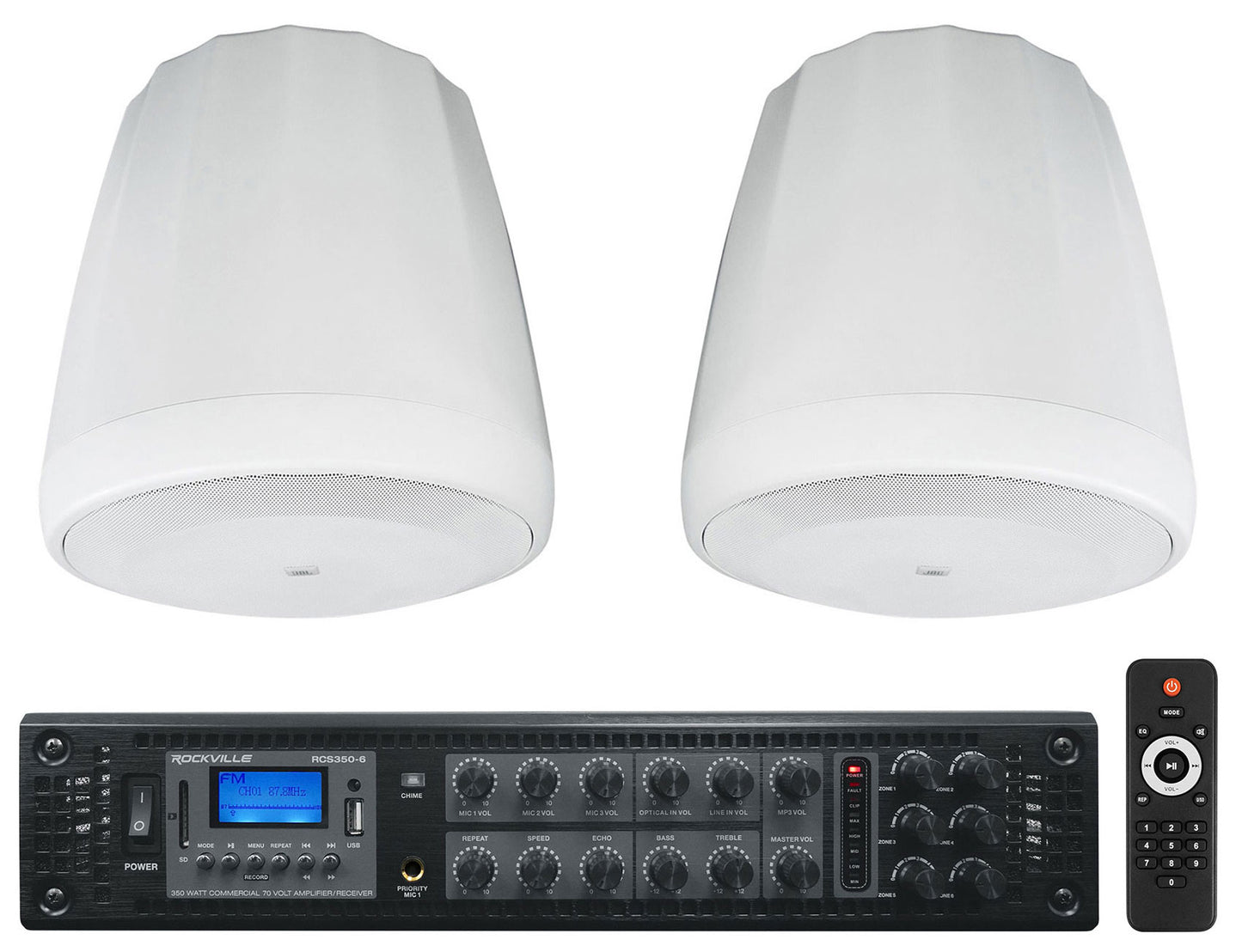 2) JBL Control 60PS/T C60 Commercial 70v White Pendant Subwoofers+Amp C60PS/T-WH