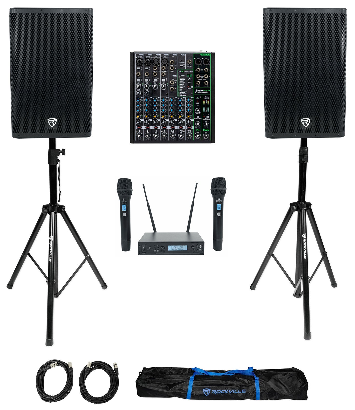 DX15 2-Pack + ProFX10v3 Mixer + Dual Wireless Mics Bundle