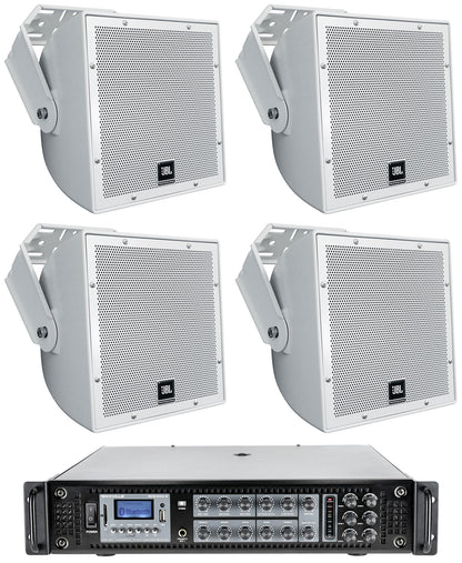 (4) JBL AWC82 8" 200w Indoor/Outdoor 70V Surface Mount Commercial Speakers+Amp